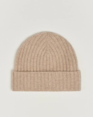 Amanda Christensen Rib Knitted Cashmere Cap Beige Melange