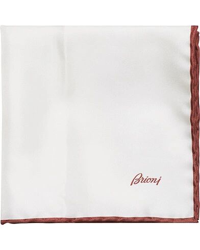 Brioni Silk Pocket Square White/Burgundy