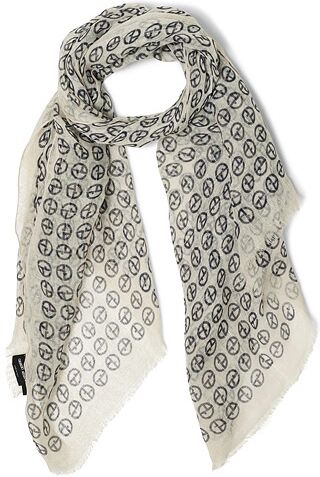 Giorgio Armani Monogram Linen Scarf White/Navy