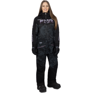 FXR Maverick Lite Monosuit Dam Svart Camo-Muted Grape Fade