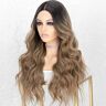 INPETS Synthetic lace front wigs,Synthetic Lace Front Wig Dirty Blonde Lace Front Wig with Dark Roots Ombre Long Wavy Synthetic Wig for Women with baby,18 inch