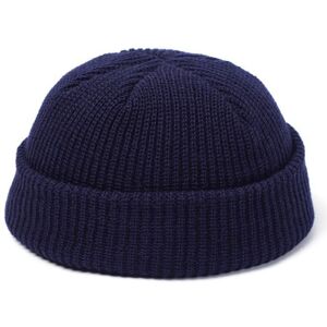 LETMY (Navy) Wool Knit Cuff Short Fisherman Beanie for Men Women Winter Warm Hats