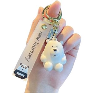 VEISHET (White) Bare Bears We Sitting Position Keychain Car Charm Bag Pendant Key Holder