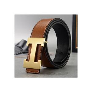 NEWJASS (Brown+Gold, 110cm) Men's H-shaped Belt Imitation Leather Belt Work Alloy Buckle