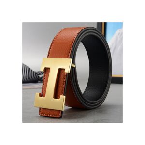NEWJASS (Orange+Gold, 110cm) Men's H-shaped Belt Imitation Leather Belt Work Alloy Buckl