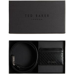 (38CM, Black) Ted Baker Teramo Laser Etched Belt And Card Holder Mens Black Set