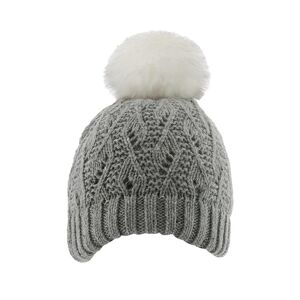 Dents Women's Lace Knit Hat With Faux Fur Pom Pom In Dove Grey Size One