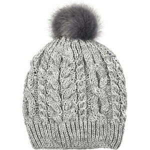 Dents Women'S Classic Cable Knit Hat With Faux Fur Pom Pom In Dove Grey Size One