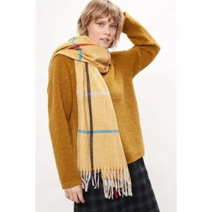 Louche Aoife Fluffy Warm Handle Woven Check Scarf With Tassels - Mustard Mustard Unisex