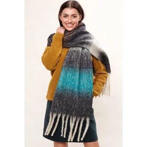 Louche Ciara Cosy Fluffy Striped Tassel Scarf - Navy Unisex