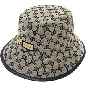 Gucci Hat Women's Bucket Horsebit GG Canvas Navy Beige 700851 S Reversible