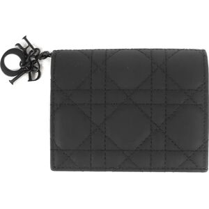 Christian Dior Charm Ultra Matte Leather Ganage Wallet Lady Gardenia Bi-fold Black