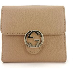 Gucci Bi-fold Wallet 615525 Interlocking Leather Beige Compact W Accessories Women's