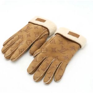 LOUIS VUITTON Gon Monogram Shearling Mouton Gloves Boa Suede Beige Brown #9 Size M76578