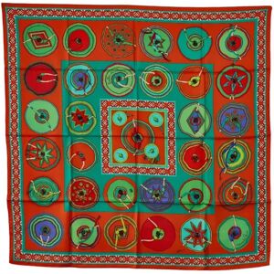 Hermes Carre 90 Belles du Mexique Beautiful Mexican Scarf Muffler Orange Multicolor Silk Women's