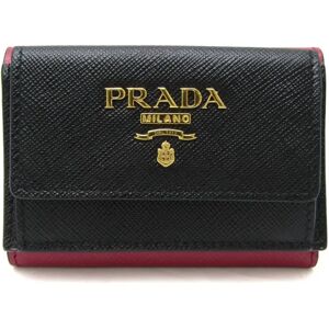 Prada Saffiano 1MH021 Women's Leather Wallet [tri-fold] Black,Pink