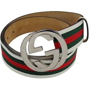 Gucci belt men's brand leather canvas interlocking sherry white green red silver hardware 114984 95/38