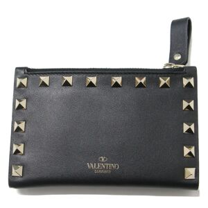 Valentino Wallet Bifold Black Gold Compact Studs Leather