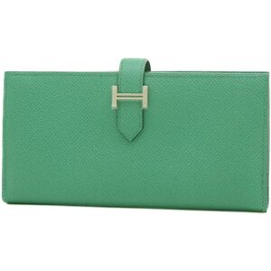 Hermes Bearn Soufflet Bi-fold Long Wallet Epson Vert Jade B Engraved