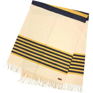 Hermes Cashmere Large Stole Shawl Ivory x Navy Yellow Blanket Men's Women's Scarf