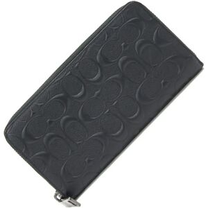 COACH Round Long Wallet Deposted Signature Accordion Zip F58113 Black Leather Women Men