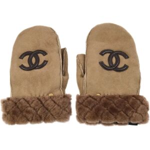 Chanel Brown Fur Lambskin Gloves #7 1/2 Small Good 112204