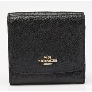 COACH Black Leather Trifold Compact Wallet