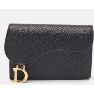 Christian Dior Black Leather Saddle Flap Card Case