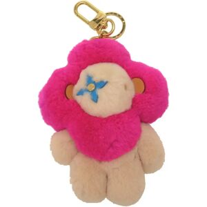 LOUIS VUITTON Keychain Vivienne Vison Monogram Flower M00870 Leather Mink Fur Pink