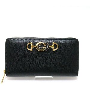 Gucci Zumi round long wallet 570661 black interlocking G horsebit