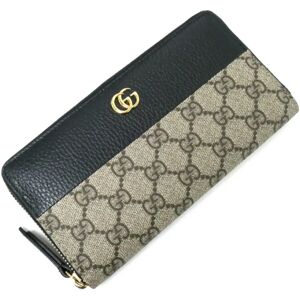 Gucci GG Marmont Zip Around Long Wallet Round Zipper Beige Black 456117 17WAG 1283 Women's