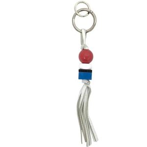 Loewe bag charm white red blue silver leather metal plastic  tassel key ring holder accent