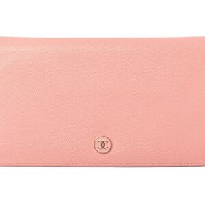 Chanel Wallet Long Here Mark Button Motif Leather Rose A20904