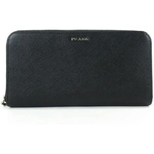 Prada Round Zipper Long Wallet Leather Black Unisex 2ML317