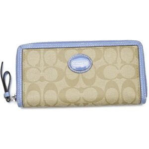 COACH Round Zipper Long Wallet PVC External Pocket  Beige x Light Blue