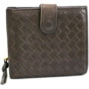 Bottega Veneta Intrecciato Bifold Wallet Round Coin Purse Brown Leather  Men's Double Fold