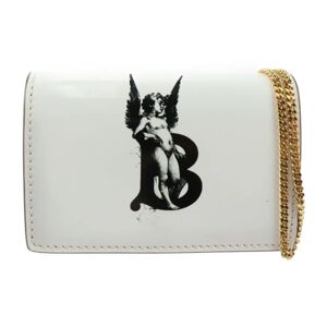 Burberry Chain Wallet Coin Case Card Leather White Black Gold Hardware Business Holder Purse Angel