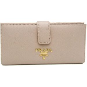 Prada Saffiano 1MV025 Women's Leather Long Wallet [bi-fold] Pink Beige,Red Color