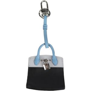 LOUIS VUITTON City Steamer Keychain MP1786 Leather Black Light Blue Bag Charm Key Ring