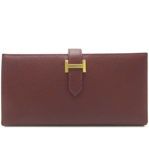 Hermes Bear Souffle B engraved 2023 Made with sticker on metal fittings Women's long wallet Vaux Epson Bordeaux [red]