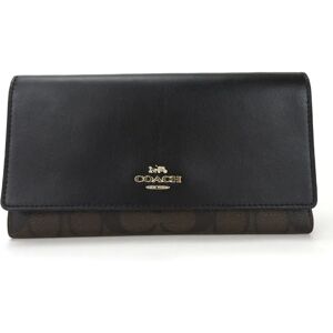 COACH tri-fold long wallet signature PVC F88024 dark brown black leather ladies