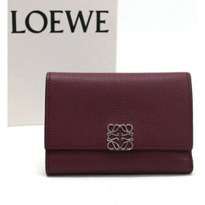 Loewe Anagram Tri-fold Compact Wallet Bordeaux [Deep Red]