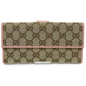 Gucci Bifold Long Wallet W GG Canvas Leather 231841 Beige Pink