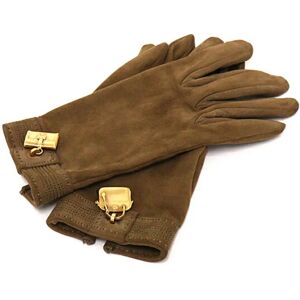 Hermes Gije Bolide Charm Leather Gloves Suede 6 1/2 Brown Women's