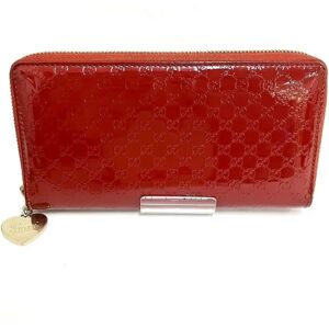 Gucci Microshima 308260 Enamel Red Round Zipper Long Wallet Women's