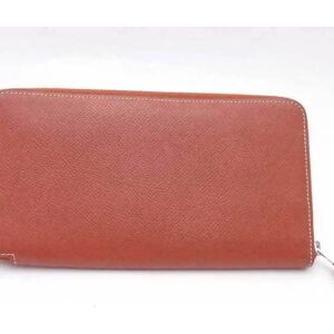 Hermes Round Zipper Long Wallet Azap Silk In Leather Brown x Orange Silver Women's