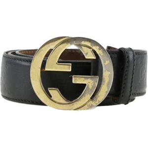 Gucci Interlocking Belt GG 114876 Shima Leather Made in Italy Black Men's