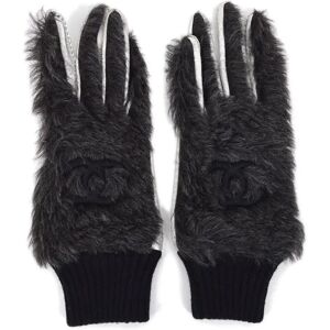 Chanel 1994 Black Fur Silver Lambskin Gloves #7 AK31672j