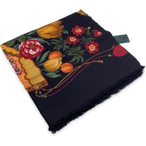 Gucci Vintage Wool And Silk Large Shawl Maxi Scarf Flowers And Fans