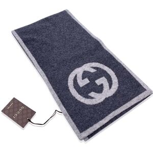 Gucci Grey Cashmere Unisex Gg Logo Scarf 23 X 180 Cm